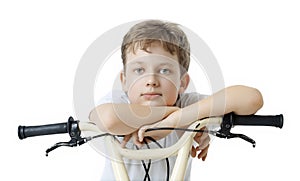 Happy boy on bike isolate