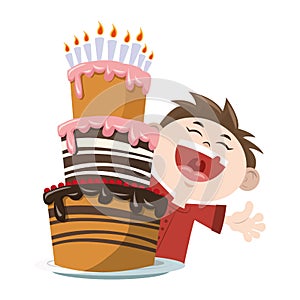 Happy boy with Birthday cake with candles icon over white background, colorful design