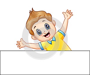 Happy boy cartoon with a blank sign