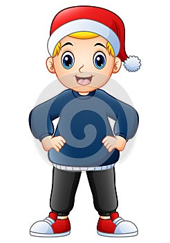 Happy boy cartoon wearing christmas cap