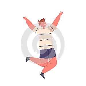 Happy Boy Character. Joyful Young Lad Leaps With Elation, His Face Beaming With Pure Happiness And Freedom photo