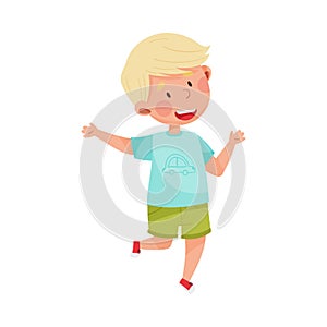 Happy Boy Character Jumping High with Joy and Excitement Vector Illustration