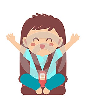Happy boy child seatbelt vector graphics illustration