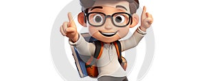 Happy boy with chool bag 3d illustrative on white background. back to school concept. cartoon style