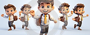 Happy boy with chool bag 3d illustrative on white background. back to school concept. cartoon style