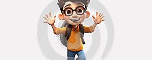 Happy boy with chool bag 3d illustrative on white background. back to school concept. cartoon style