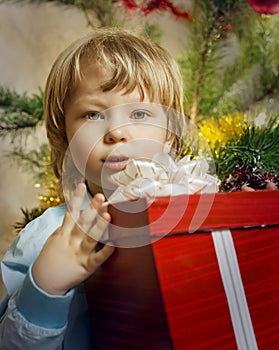 Happy boy with christmas gift