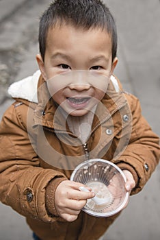 happy boy empty bowl