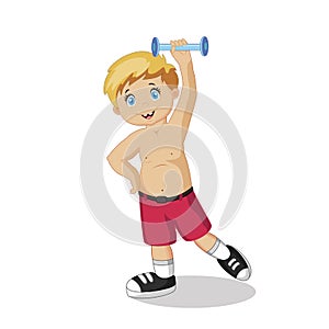 Happy Boy Exercise with Dumbbell Healthy Lifestyle