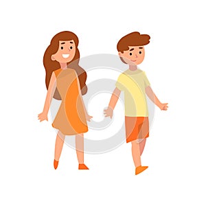 Happy boy and girl, brother and sisiter vector Illustration
