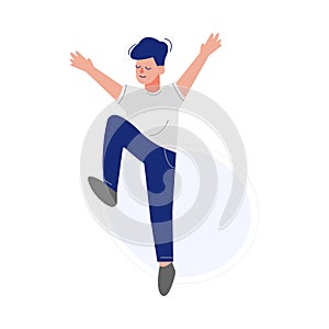 Happy Boy Happily Jumping, Smiling Teen Schoolboy Having Fun Vector Illustration