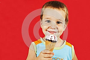 Happy boy with ice cream cone