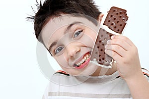 Happy Boy with Ice Cream Sandwich