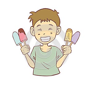 Happy boy and ice-creams