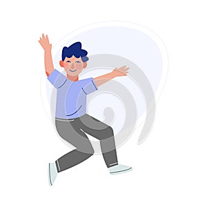 Happy Boy Joyfully Jumping, Smiling Child in Casual Clothes Having Fun Vector Illustration