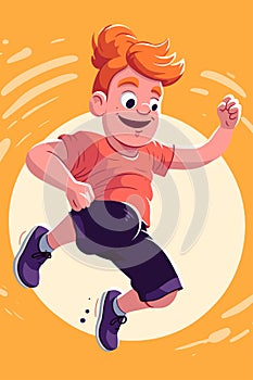 Happy boy jumping in the air. Vector illustration in cartoon style
