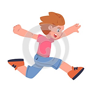 Happy Boy Jumping High with Joy and Excitement Feeling Freedom Vector Illustration