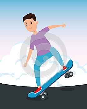 happy boy kid practing skateboard sport photo