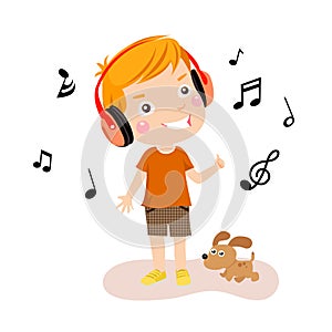 Happy boy listening to music