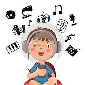 Happy boy listening to music