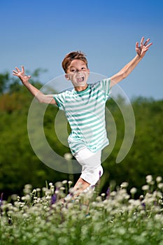 Happy boy on meadow