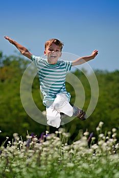 Happy boy on meadow