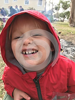 Happy Boy Outside on a Cold Day