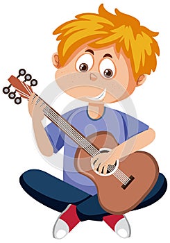 Happy boy playing guitar cartoon character