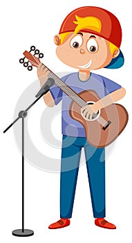 Happy boy playing guitar