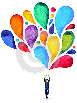 Happy boy power mind colorful balloon color watercolor painting