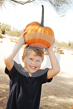 Happy boy at pumpkin patch