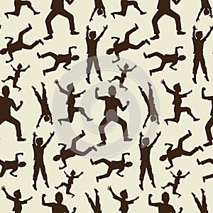 Happy boy silhouettes in seamless pattern