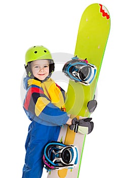 Happy boy with snowboard