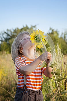 Happy boy with sunflower