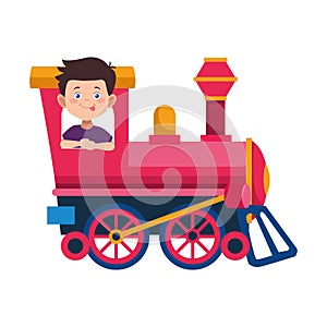 Happy boy in a train icon, colorful design