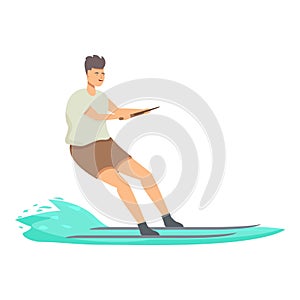 Happy boy water skiing icon cartoon vector. Equipment beach
