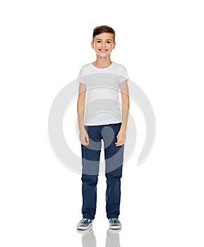 Happy boy in white t-shirt and jeans