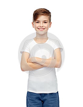 Happy boy in white t-shirt and jeans