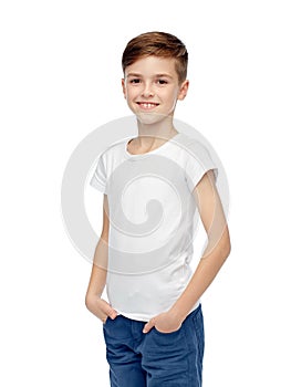 Happy boy in white t-shirt and jeans