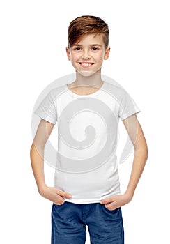 Happy boy in white t-shirt and jeans