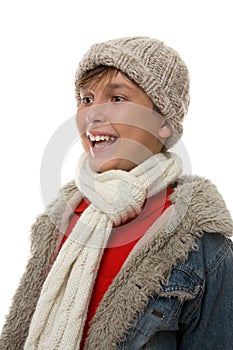 Happy boy in wintry clothes