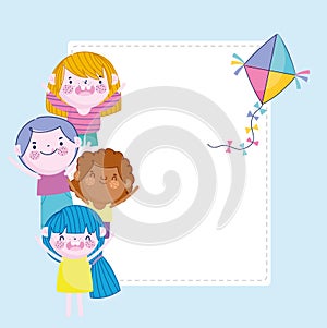 happy boys and girl kite decoration card, Children