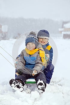 Happy boys on sled