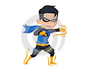 Happy Brave Children Superhero Cartoon Illustration