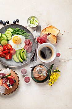 Happy breakfast table with coffee