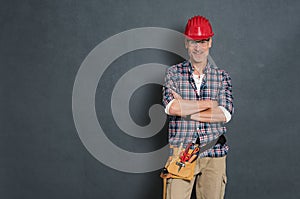 Happy bricklayer ready to work