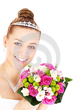 Happy bride with flowers