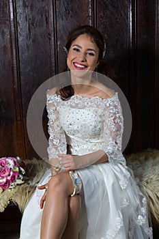 Happy bride with garter