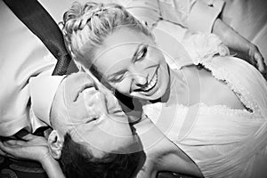 Happy bride and groom black and white