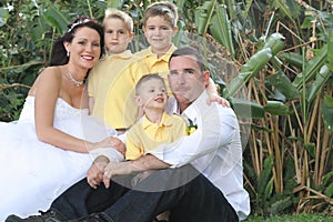 Happy bride groom and children